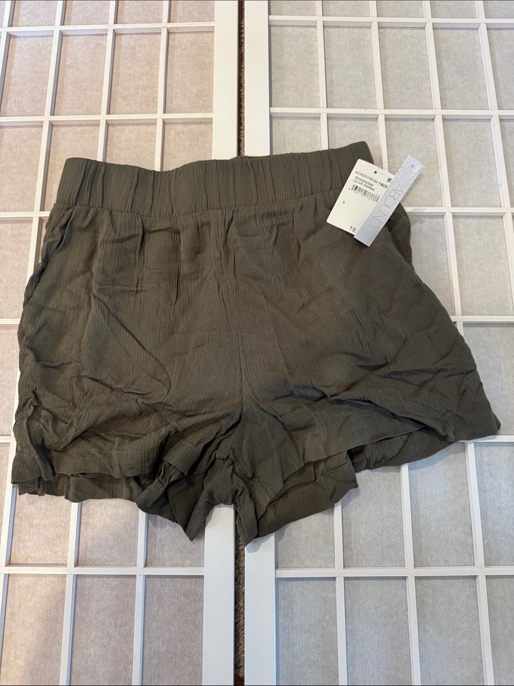 Abound Olive Green High-Waist Ruffle Hem Shorts